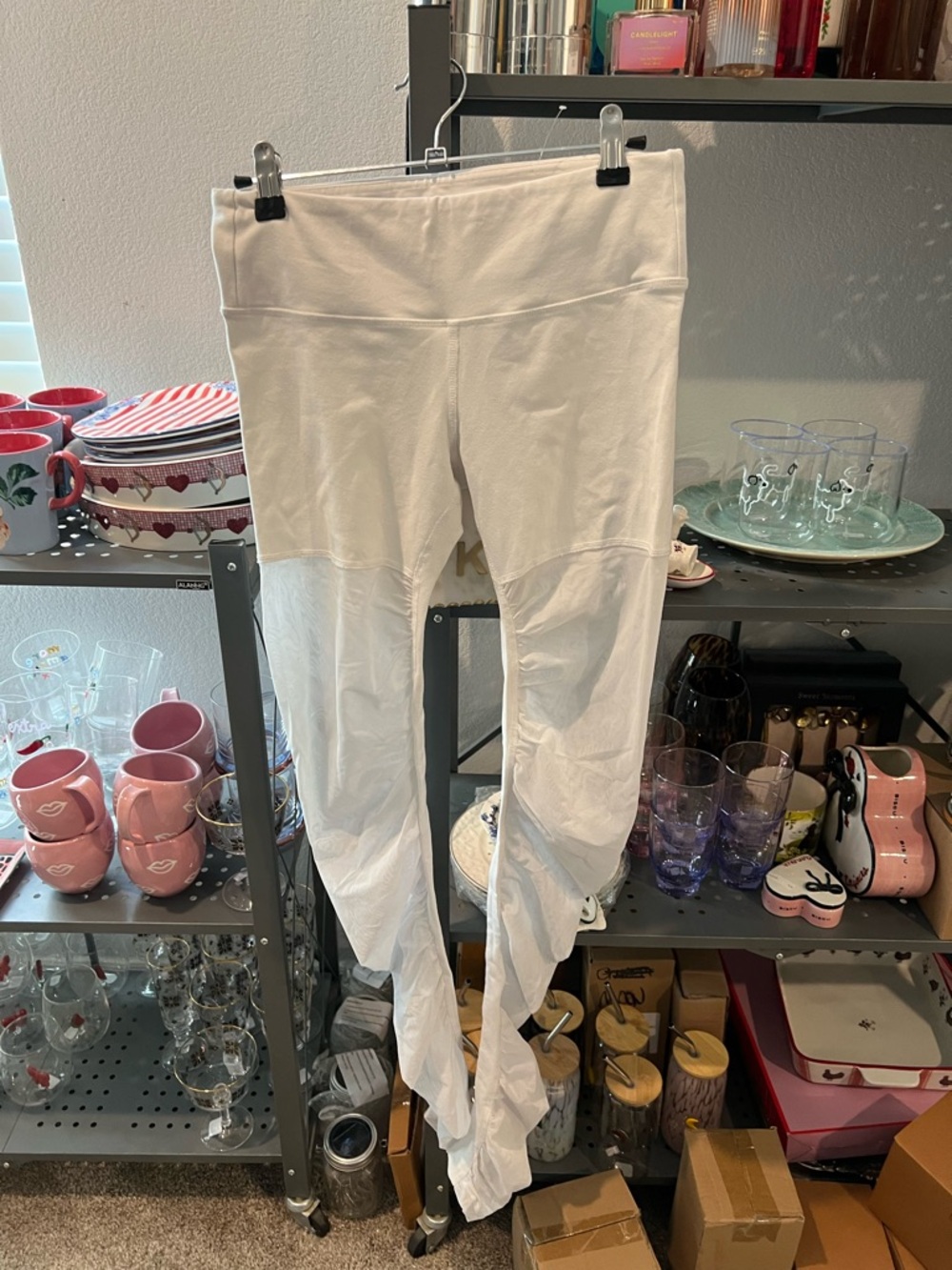 Alo Yoga Goddess Leggings White Ruched Mesh Sheer Athleisure High Wasit, SMALL - Picture 4 of 6
